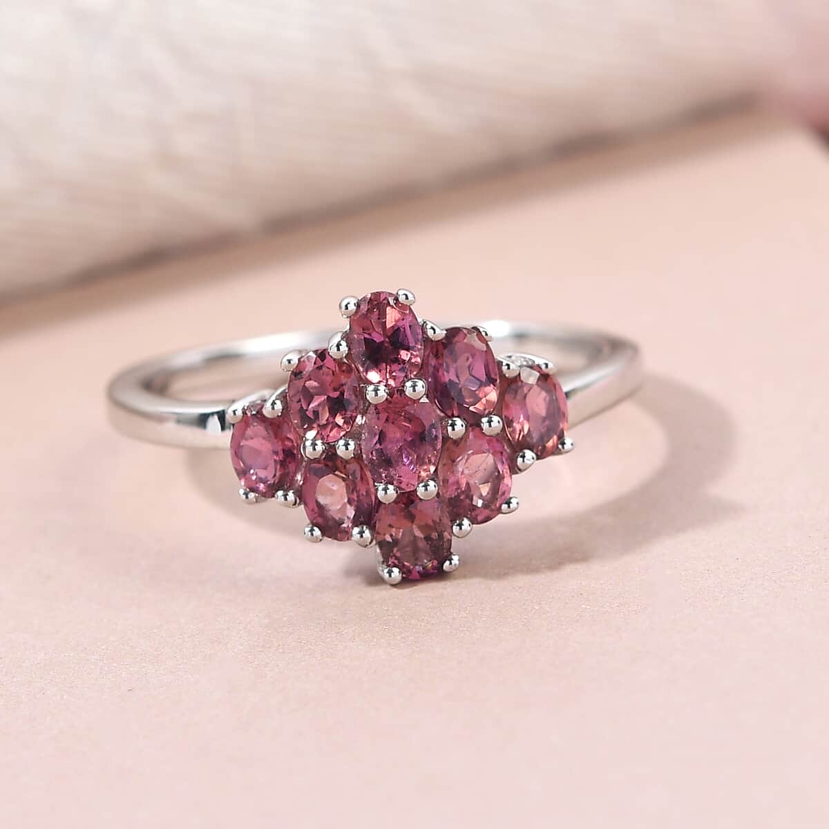 Ouro Fino Rubellite Cluster Ring in Platinum Over Sterling Silver (Size 10.0) 1.50 ctw image number 1