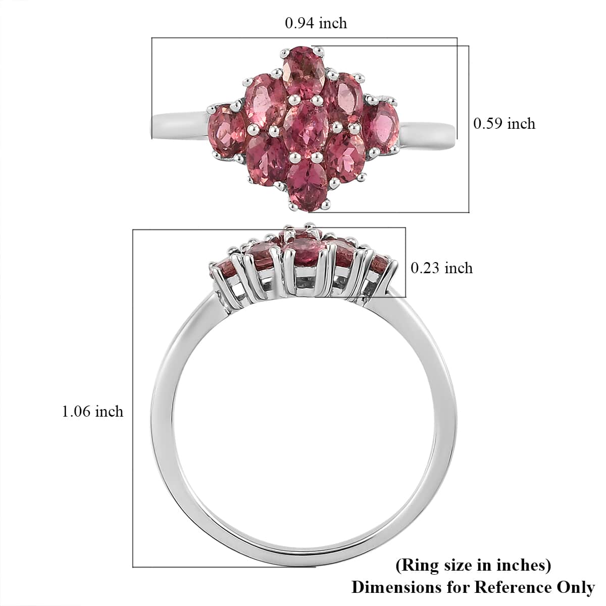 Ouro Fino Rubellite Cluster Ring in Platinum Over Sterling Silver (Size 10.0) 1.50 ctw image number 5