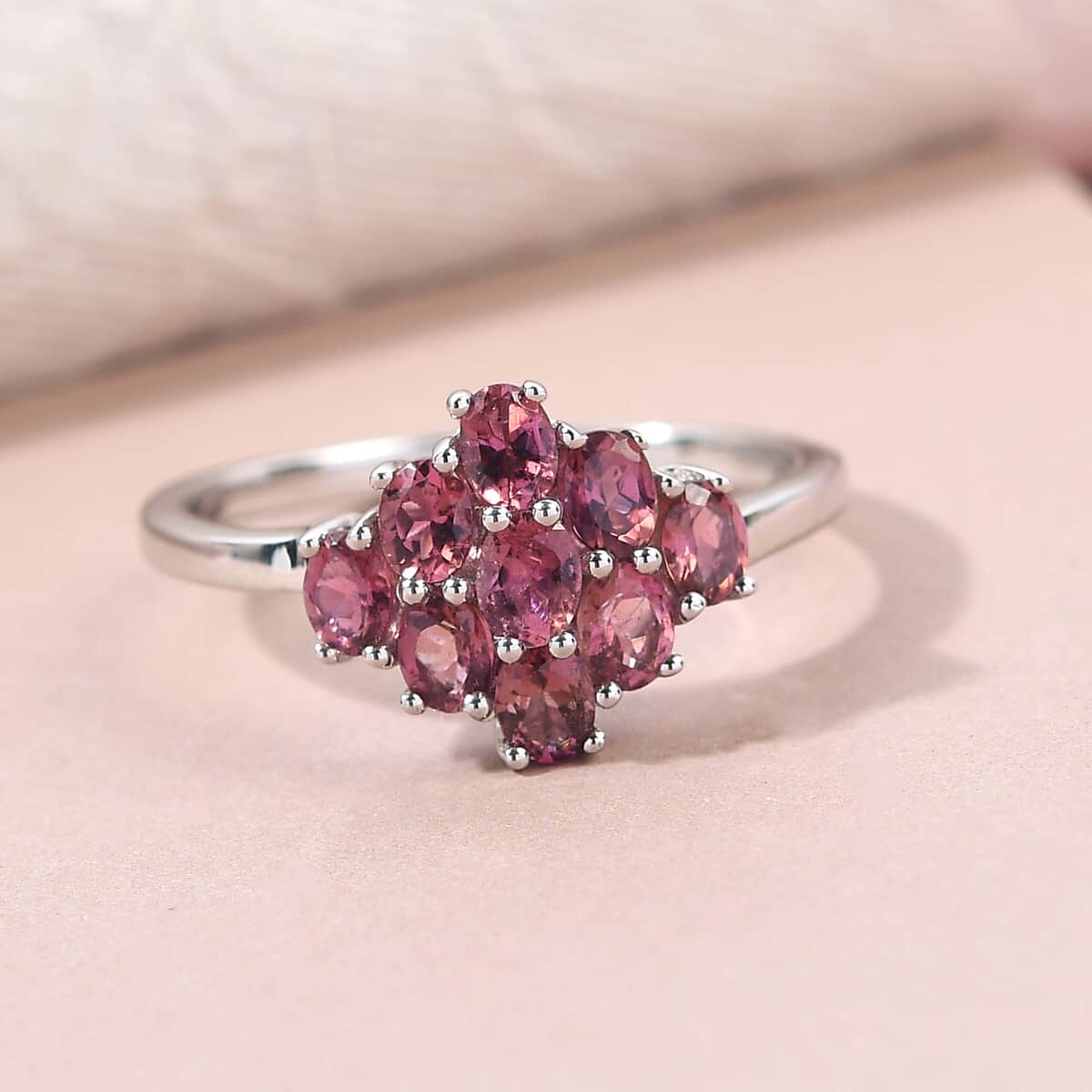 Ouro Fino Rubellite Cluster Ring in Platinum Over Sterling Silver (Size 6.0) 1.50 ctw image number 1