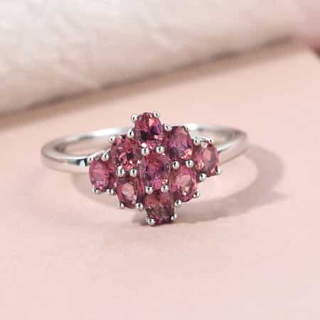 Ouro Fino Rubellite Cluster Ring in Platinum Over Sterling Silver (Size 9.0) 1.50 ctw image number 1