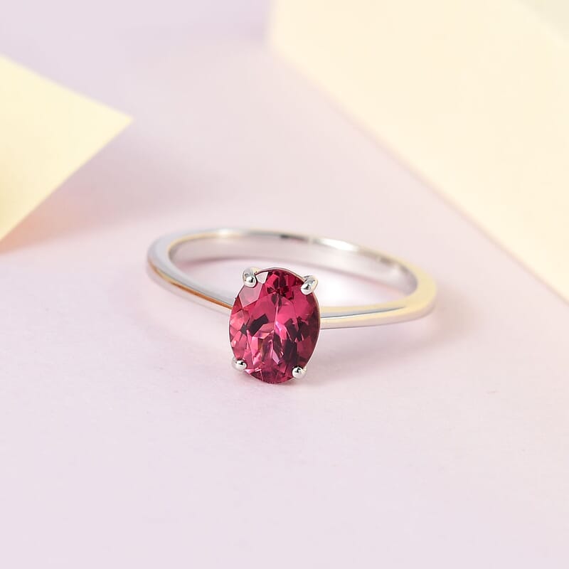 Rhapsody AAAA Ouro Fino Rubellite Ring, Rubellite Solitaire Ring, 950 Platinum Ring, Wedding Ring 1.35 ctw (Size 10)
