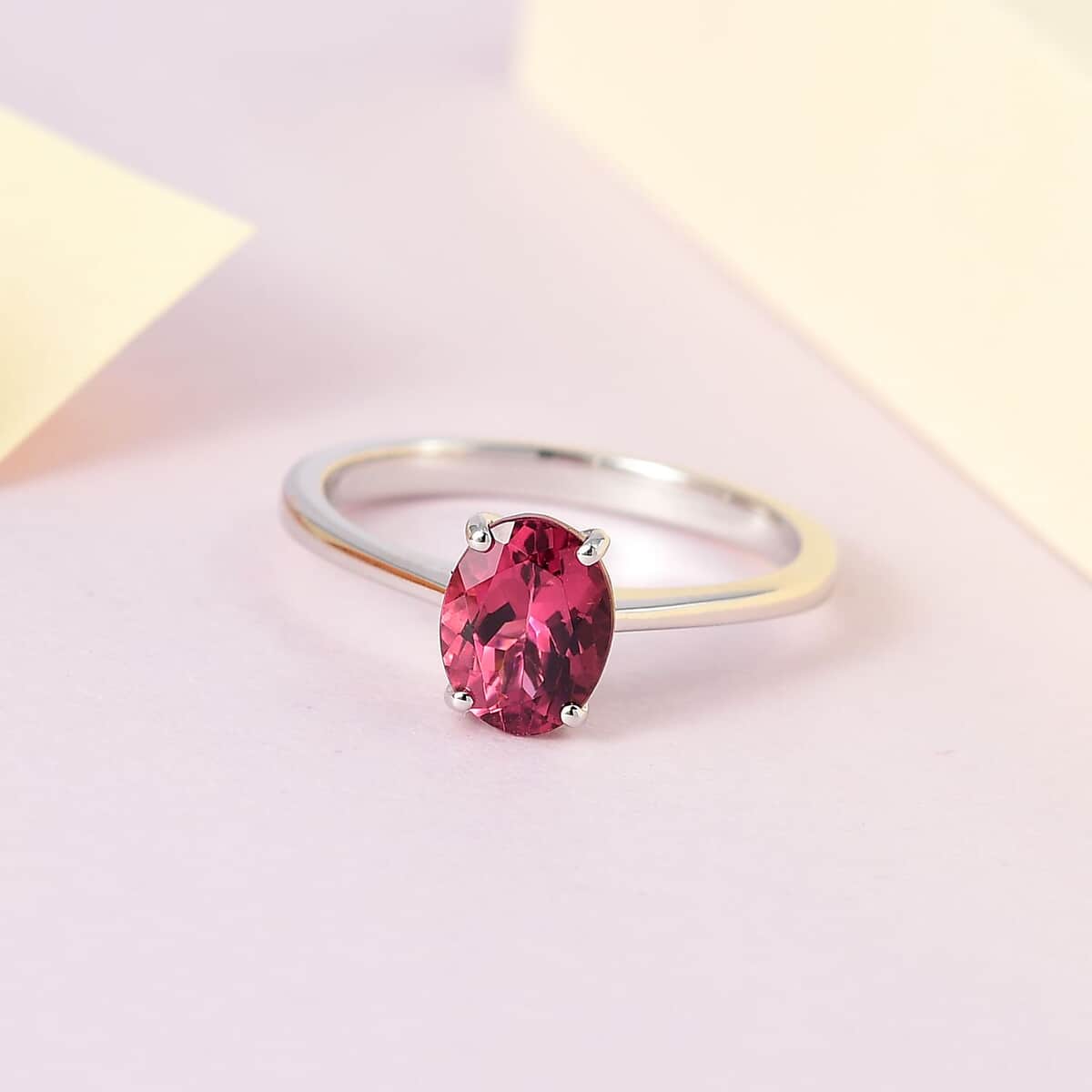 RHAPSODY 950 Platinum AAAA Ouro Fino Rubellite Solitaire Ring (Size 6.0) 4.15 Grams 1.10 ctw image number 1