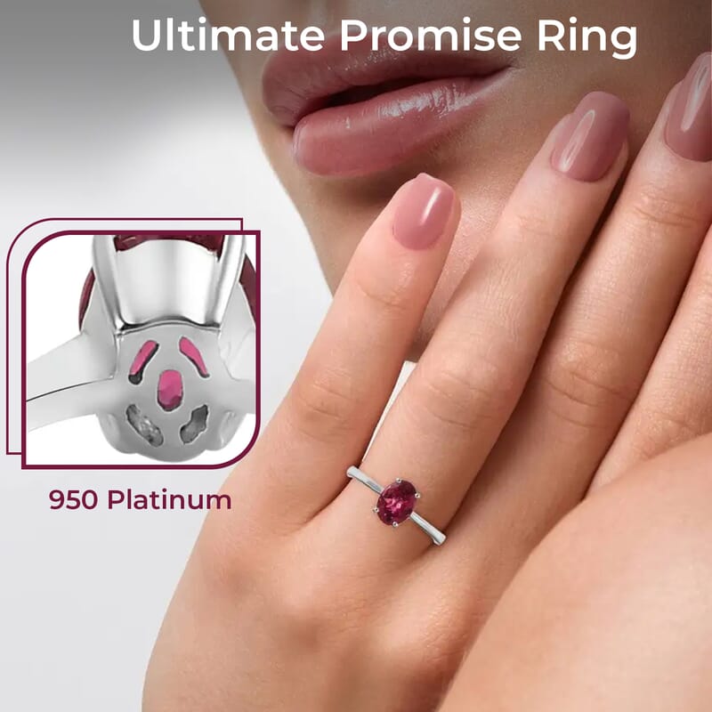 Rhapsody AAAA Ouro Fino Rubellite Ring, Rubellite Solitaire Ring, 950 Platinum Ring, Wedding Ring 1.35 ctw (Size 10)