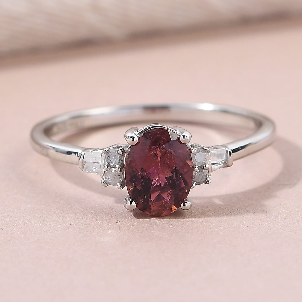 Ouro Fino Rubellite and Diamond Ring in Platinum Over Sterling Silver (Size 10.0) 1.35 ctw image number 1