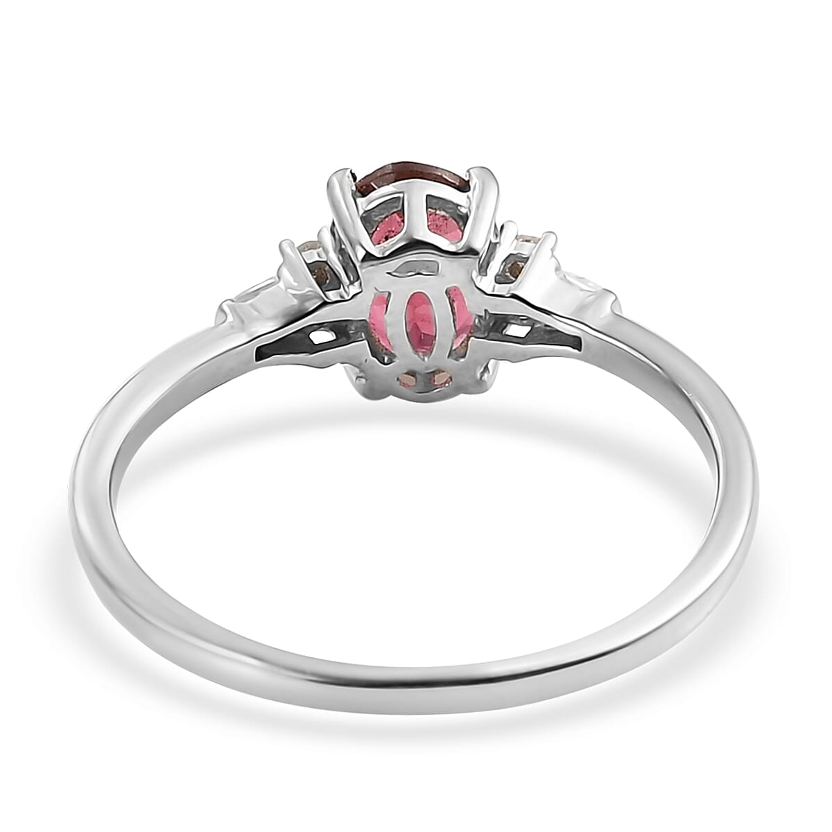 Ouro Fino Rubellite and Diamond 1.35 ctw Ring in Platinum Over Sterling Silver (Size 10.0)
