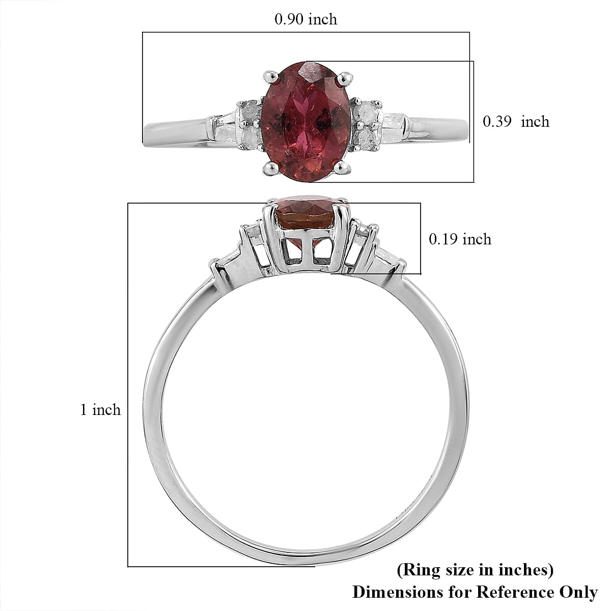 Ouro Fino Rubellite and Diamond 1.35 ctw Ring in Platinum Over Sterling Silver (Size 10.0)