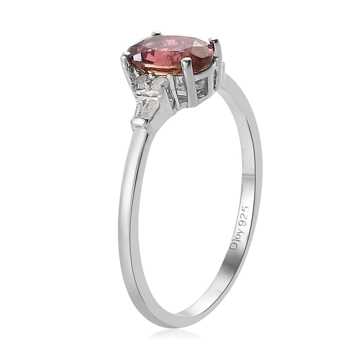 Ouro Fino Rubellite and Diamond Ring in Platinum Over Sterling Silver (Size 6.0) 1.35 ctw image number 3