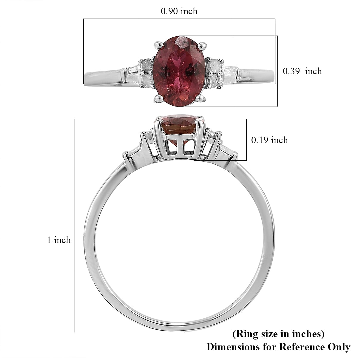 Ouro Fino Rubellite and Diamond 1.35 ctw Ring in Platinum Over Sterling Silver (Size 9.0)  image number 5