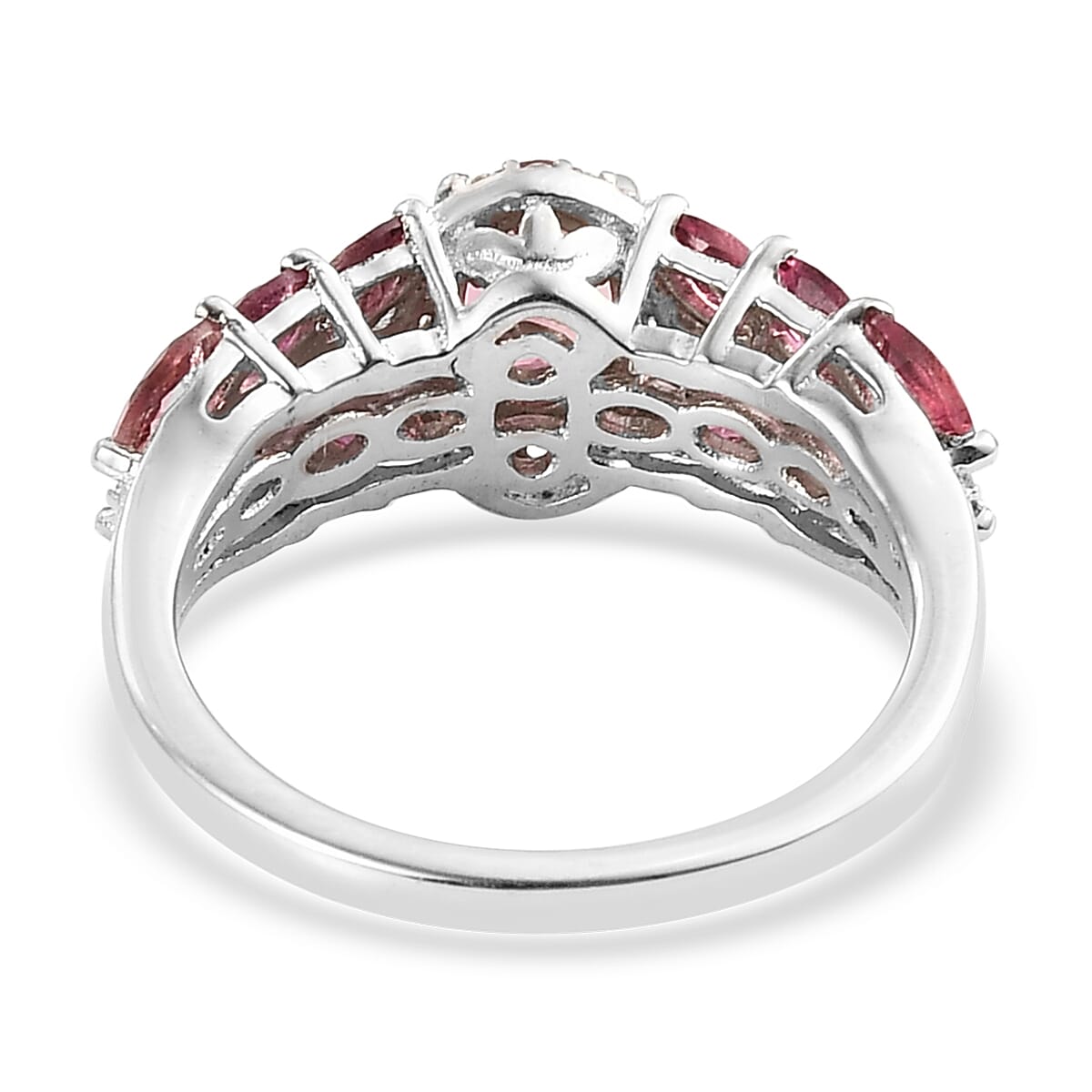 Premium Ouro Fino Rubellite and White Zircon Ring in Platinum Over Sterling Silver (Size 10.0) 2.00 ctw