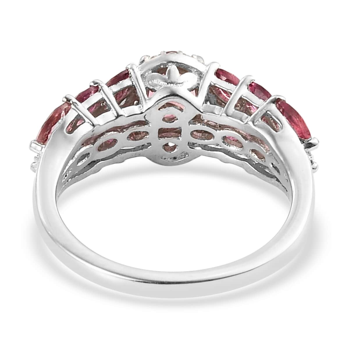 Premium Ouro Fino Rubellite and White Zircon Ring in Platinum Over Sterling Silver (Size 7.0) 2.00 ctw image number 4