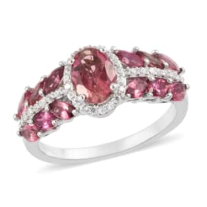 Premium Ouro Fino Rubellite and White Zircon Ring in Platinum Over Sterling Silver (Size 8.0) 2.00 ctw