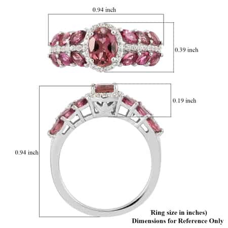 Premium Ouro Fino Rubellite and White Zircon Ring in Platinum Over Sterling Silver (Size 8.0) 2.00 ctw image number 5