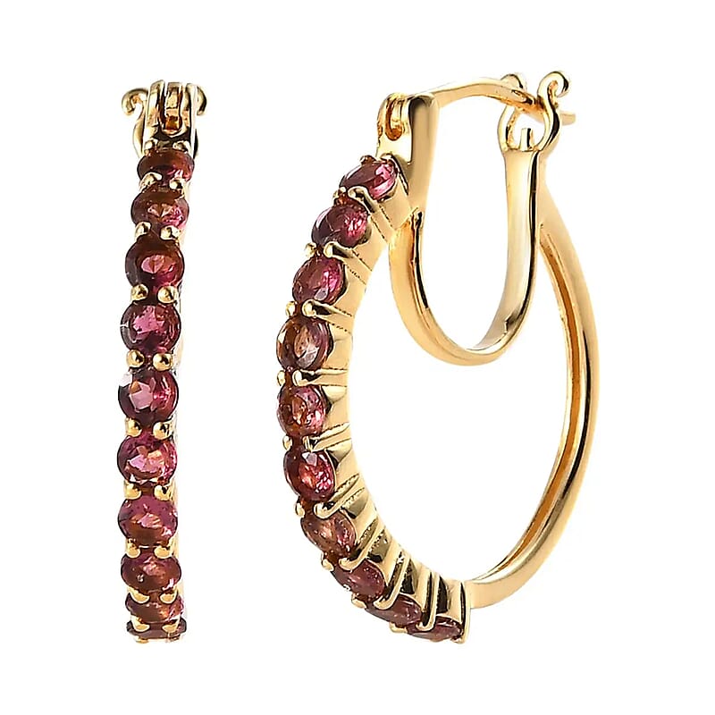 Ouro Fino Rubellite 1.85 ctw Hoop Earrings, Rubellite Earrings, Rubellite Hoops, Vermeil Yellow Gold Over Sterling Silver Earrings