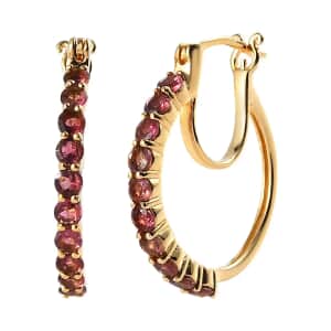 Ouro Fino Rubellite Hoop Earrings, Rubellite Earrings, Rubellite Hoops, Vermeil Yellow Gold Over Sterling Silver Earrings 1.85 ctw