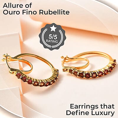 Ouro Fino Rubellite 1.85 ctw Hoop Earrings, Rubellite Earrings, Rubellite Hoops, Vermeil Yellow Gold Over Sterling Silver Earrings