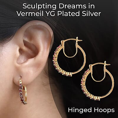 Ouro Fino Rubellite 1.85 ctw Hoop Earrings, Rubellite Earrings, Rubellite Hoops, Vermeil Yellow Gold Over Sterling Silver Earrings