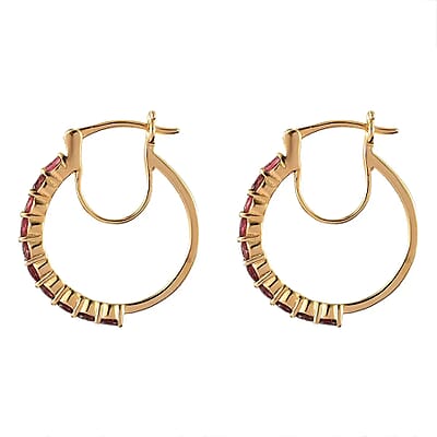 Ouro Fino Rubellite 1.85 ctw Hoop Earrings, Rubellite Earrings, Rubellite Hoops, Vermeil Yellow Gold Over Sterling Silver Earrings