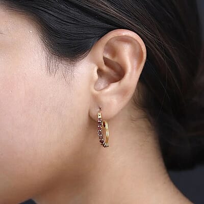 Ouro Fino Rubellite 1.85 ctw Hoop Earrings, Rubellite Earrings, Rubellite Hoops, Vermeil Yellow Gold Over Sterling Silver Earrings