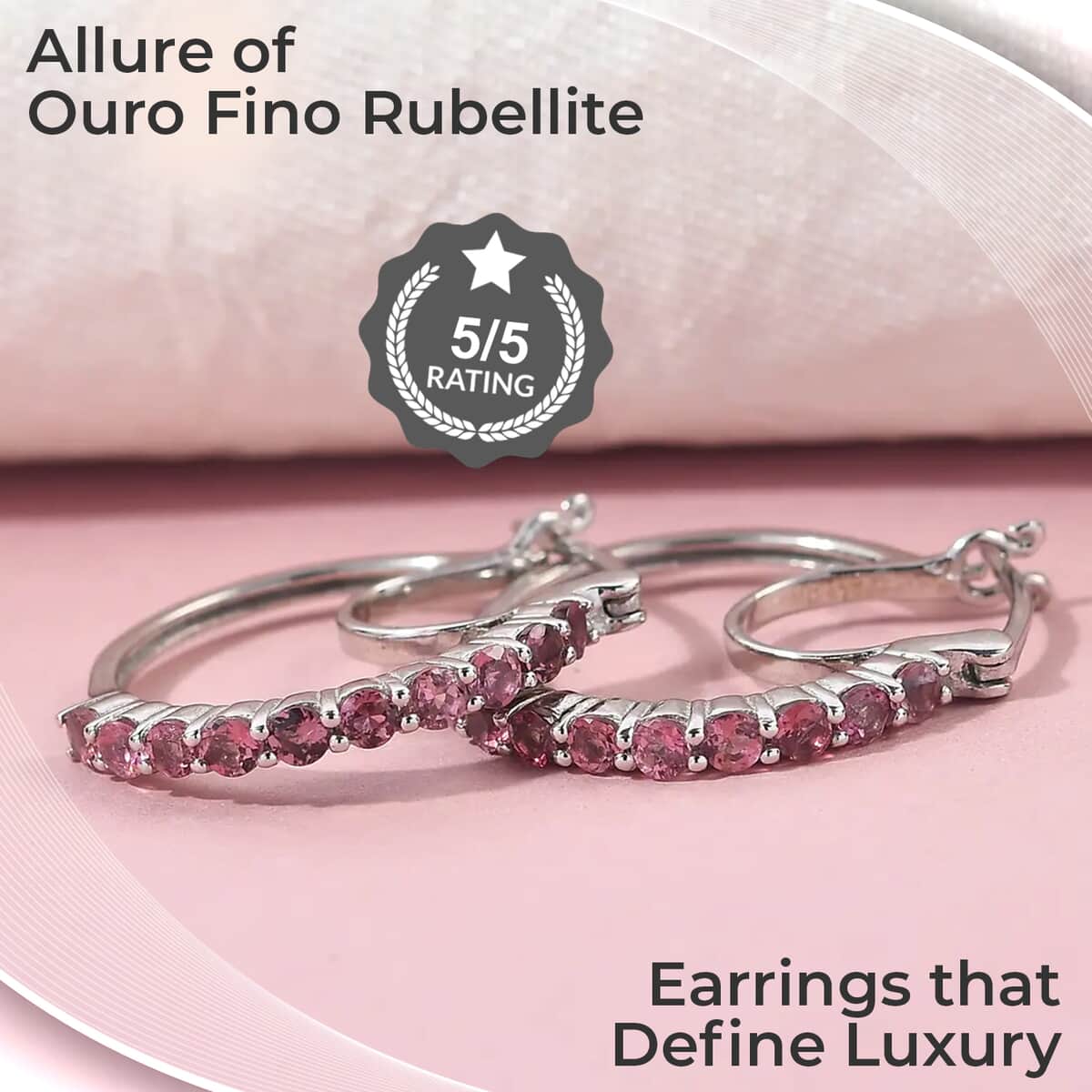 Ouro Fino Rubellite Hoop Earrings, Rubellite Earrings, Rubellite Hoops, Platinum Over Sterling Silver Earrings 1.65 ctw image number 1