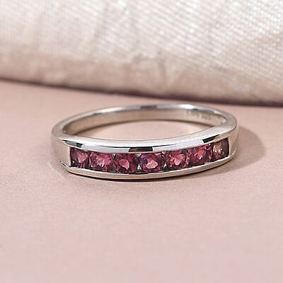 Ouro Fino Rubellite 7 Stone Band Ring in Platinum Over Sterling Silver (Size 10.0) 0.75 ctw