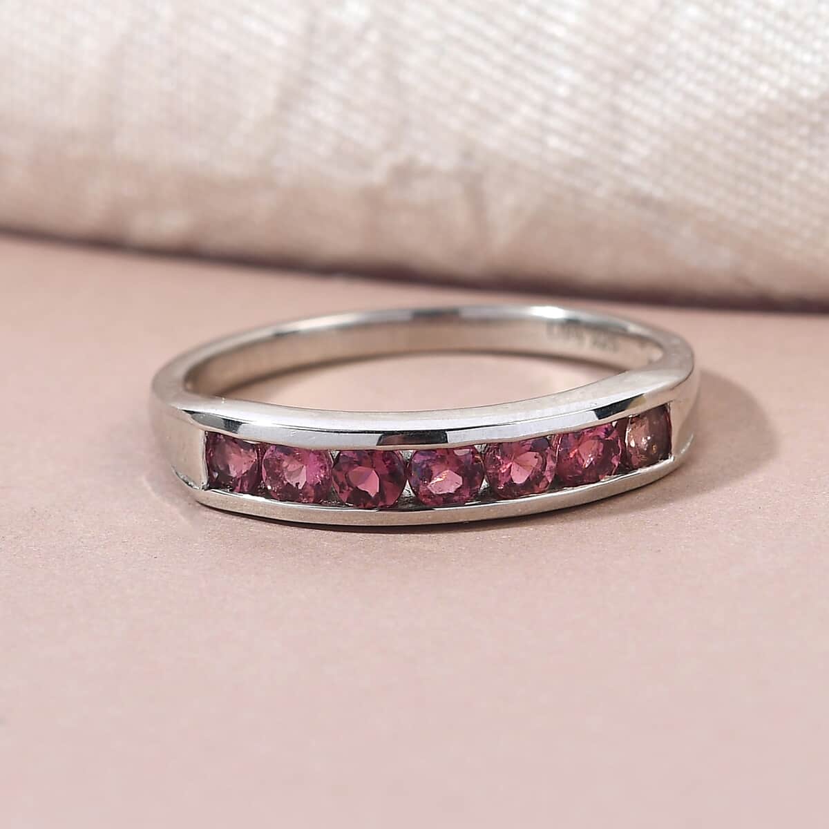 Ouro Fino Rubellite 7 Stone Band Ring in Platinum Over Sterling Silver (Size 10.0) 0.75 ctw image number 1