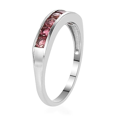 Ouro Fino Rubellite 7 Stone Band Ring in Platinum Over Sterling Silver (Size 10.0) 0.75 ctw