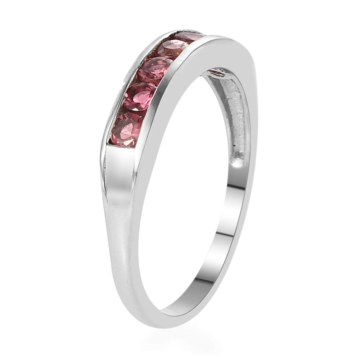 Ouro Fino Rubellite 7 Stone Band Ring in Platinum Over Sterling Silver (Size 10.0) 0.75 ctw image number 3