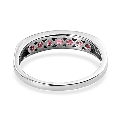Ouro Fino Rubellite 7 Stone Band Ring in Platinum Over Sterling Silver (Size 10.0) 0.75 ctw