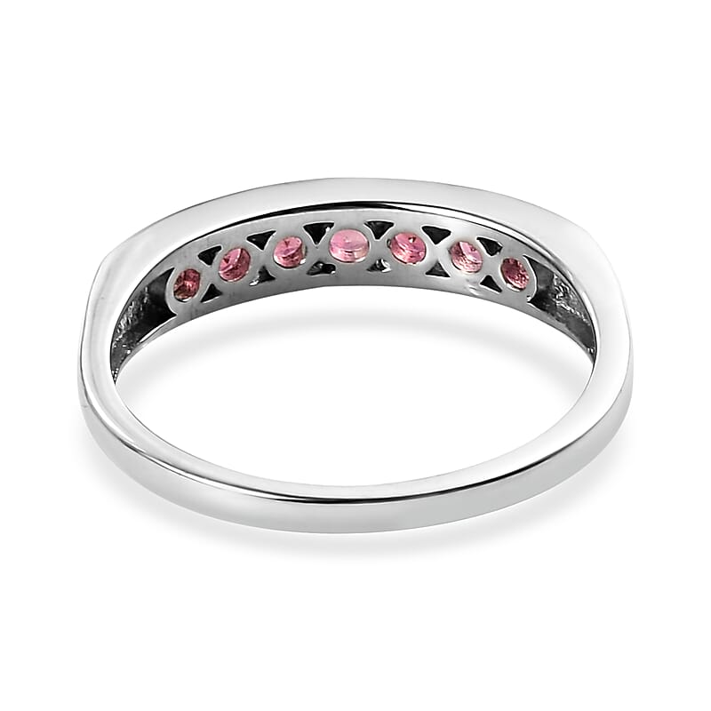 Ouro Fino Rubellite 7 Stone Band Ring in Platinum Over Sterling Silver (Size 10.0) 0.75 ctw
