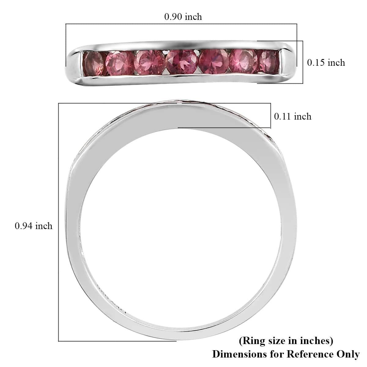 Ouro Fino Rubellite 7 Stone Band Ring in Platinum Over Sterling Silver (Size 10.0) 0.75 ctw image number 5