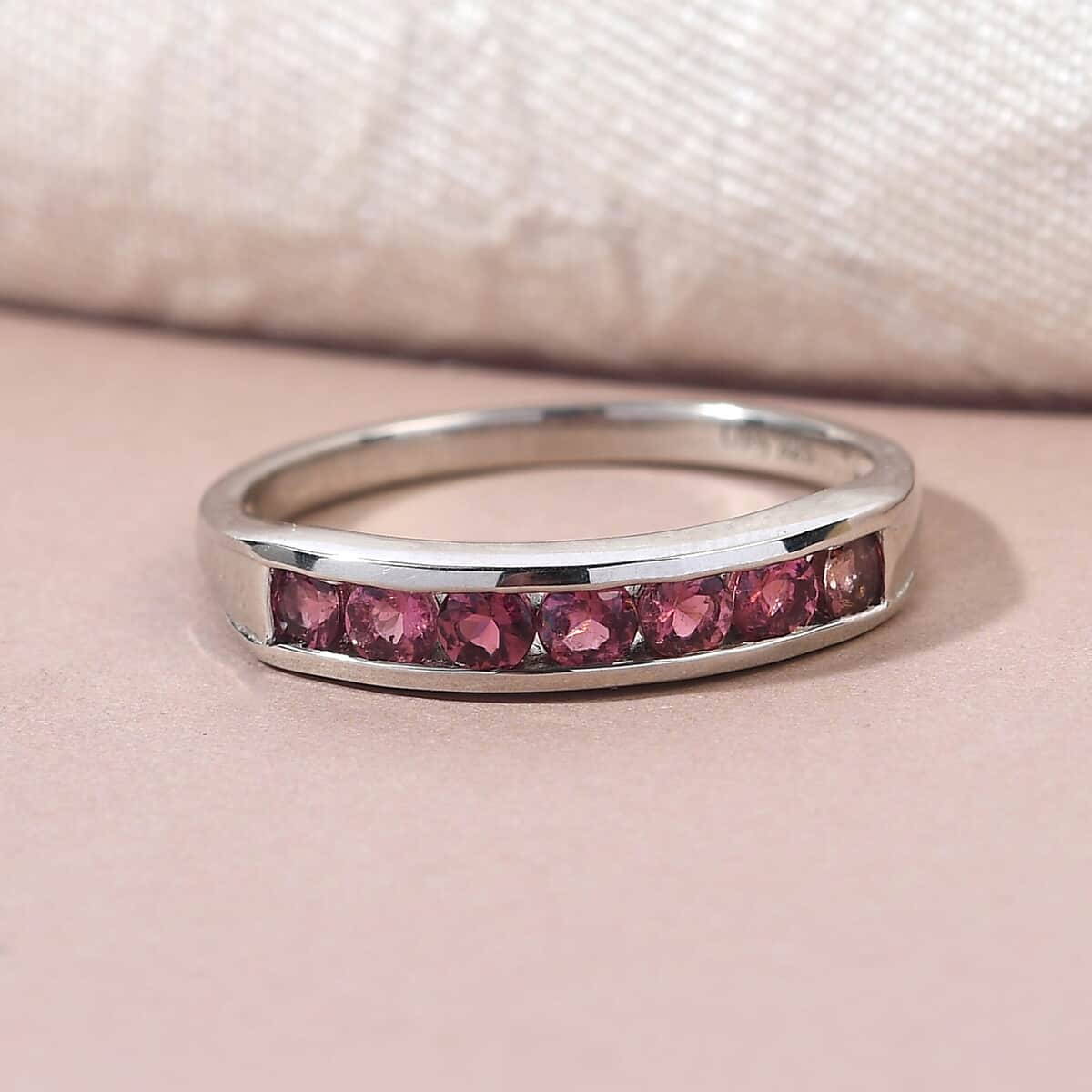 Ouro Fino Rubellite 7 Stone Band Ring in Platinum Over Sterling Silver (Size 7.0) 0.75 ctw image number 1