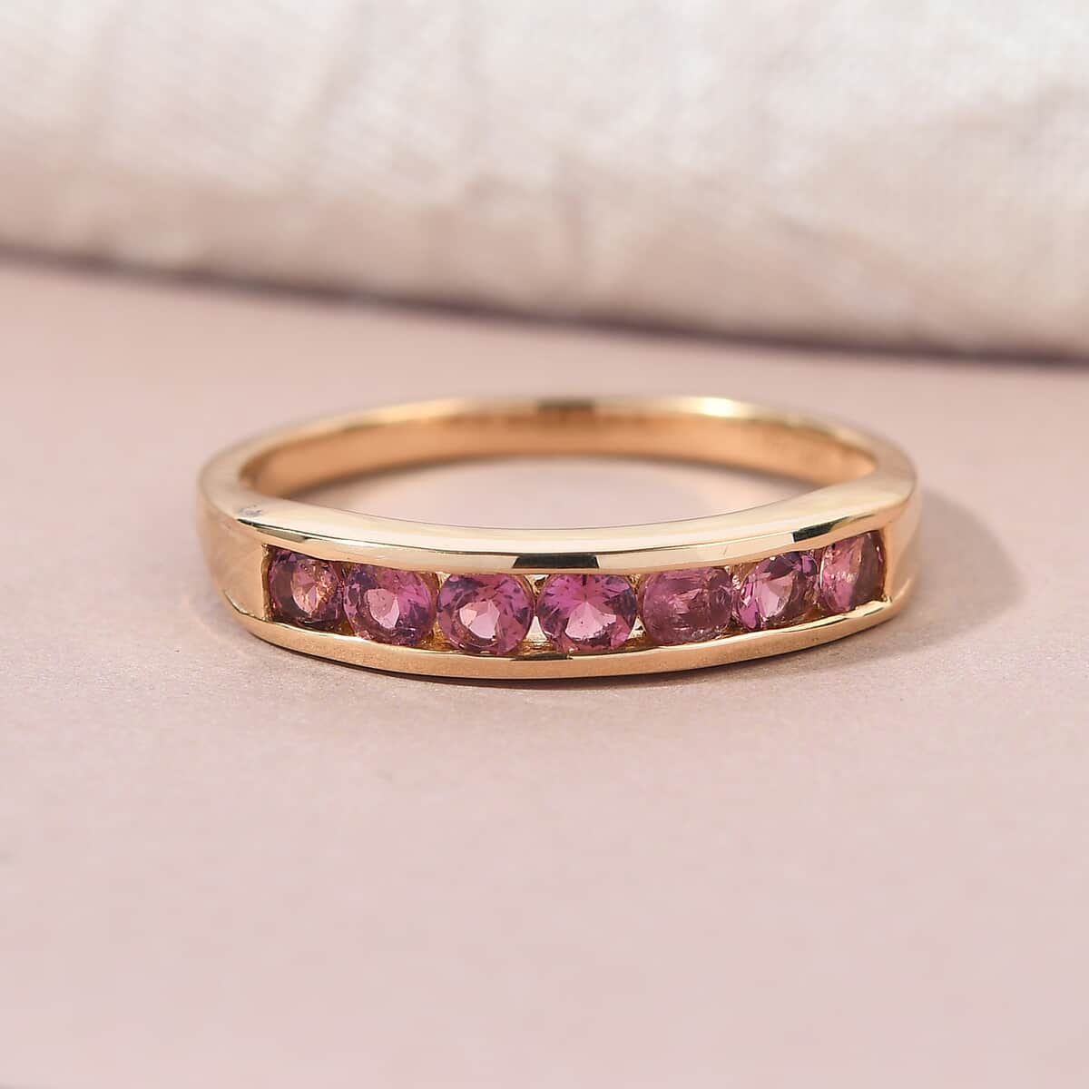 Ouro Fino Rubellite 7 Stone Band Ring in Vermeil Yellow Gold Over Sterling Silver (Size 5.0) 0.75 ctw image number 1