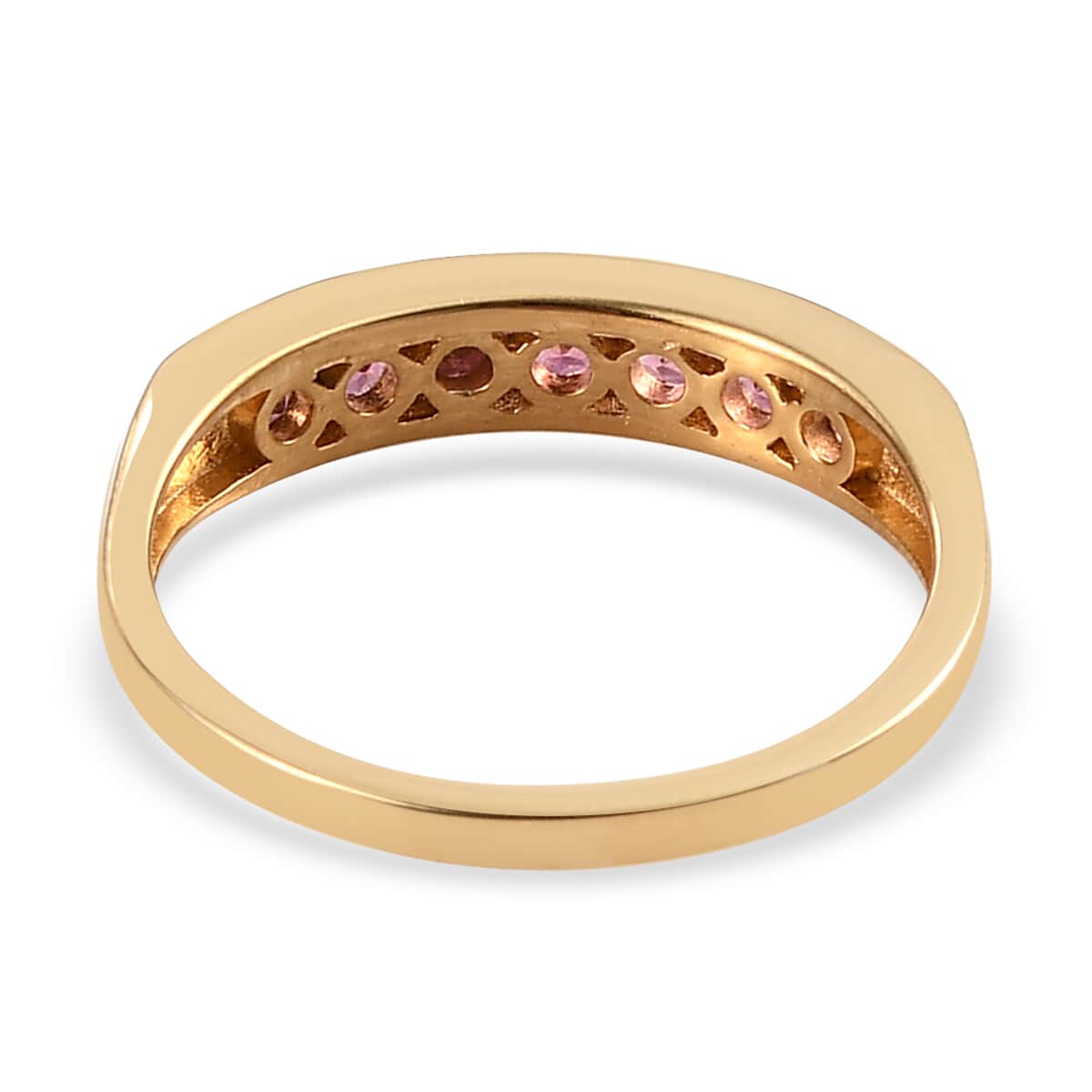 Ouro Fino Rubellite 7 Stone Band Ring in Vermeil Yellow Gold Over Sterling Silver (Size 5.0) 0.75 ctw image number 4
