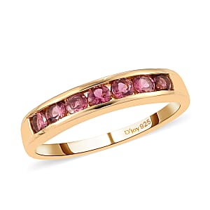 Ouro Fino Rubellite 7 Stone Band Ring in Vermeil Yellow Gold Over Sterling Silver (Size 6.0) 0.75 ctw