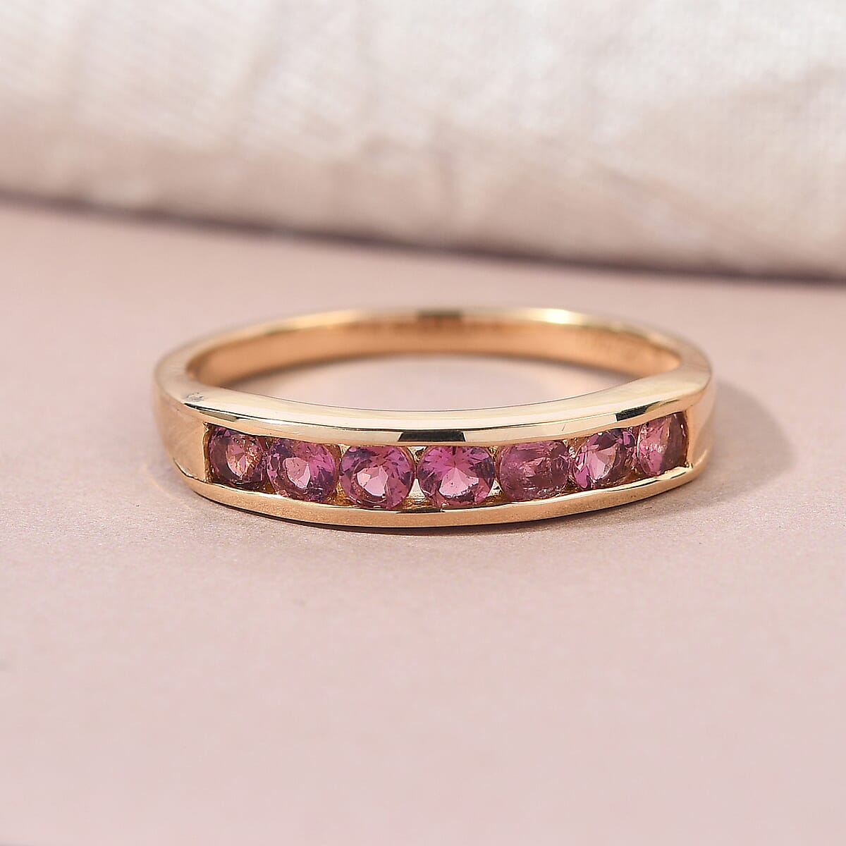 Ouro Fino Rubellite 7 Stone Band Ring in Vermeil Yellow Gold Over Sterling Silver (Size 6.0) 0.75 ctw image number 1