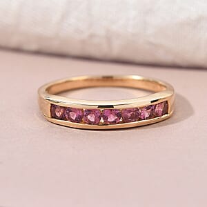 Ouro Fino Rubellite 7 Stone Band Ring in Vermeil Yellow Gold Over Sterling Silver (Size 6.0) 0.75 ctw