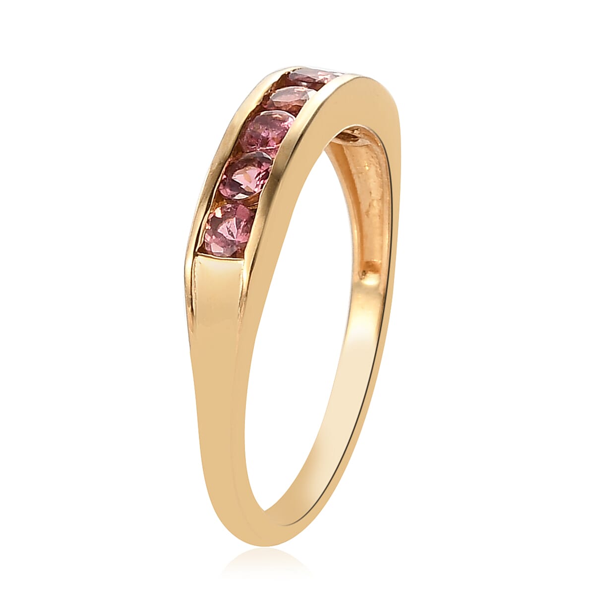 Ouro Fino Rubellite 7 Stone Band Ring in Vermeil Yellow Gold Over Sterling Silver (Size 6.0) 0.75 ctw image number 3