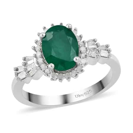 AAA Kagem Zambian Emerald and Diamond Ballerina Halo Ring in Platinum Over Sterling Silver (Size 9.0) 1.35 ctw image number 0