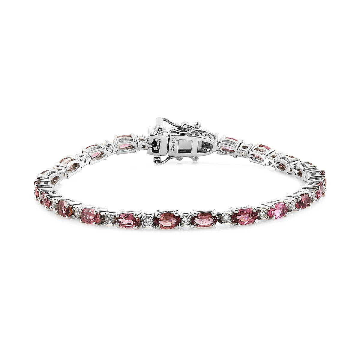 Ouro Fino Rubellite and Natural White Zircon Tennis Bracelet in Platinum Over Sterling Silver (6.50 In) 7.75 Grams 5.65 ctw image number 0