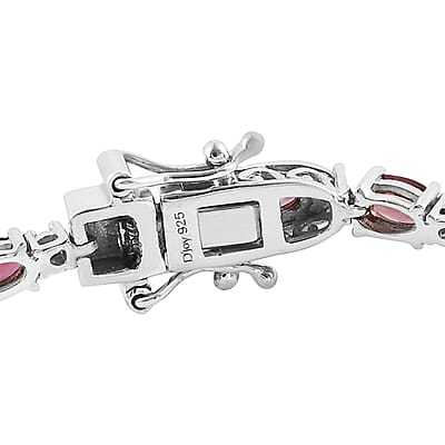 Ouro Fino Rubellite and Natural White Zircon Tennis Bracelet in Platinum Over Sterling Silver (6.50 In) 5.65 ctw