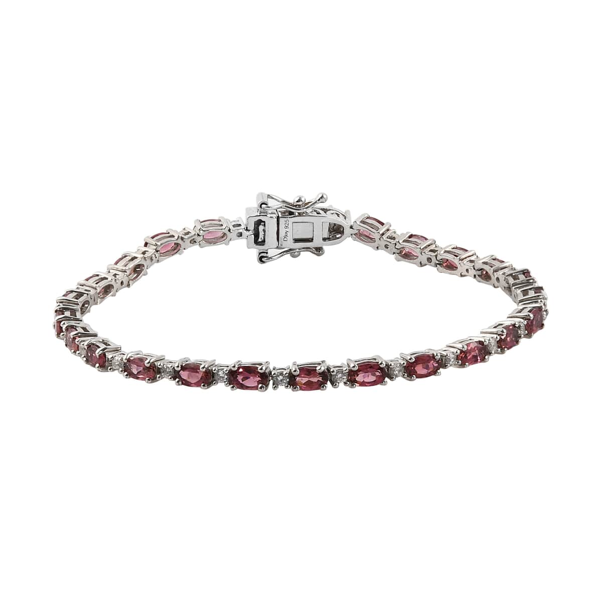 Ouro Fino Rubellite and Natural White Zircon Tennis Bracelet in Platinum Over Sterling Silver (7.25 In) 6.50 ctw image number 0