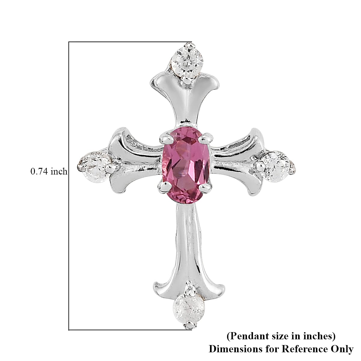 Ouro Fino Rubellite and Natural White Zircon Cross Pendant in Platinum Over Sterling Silver 0.35 ctw