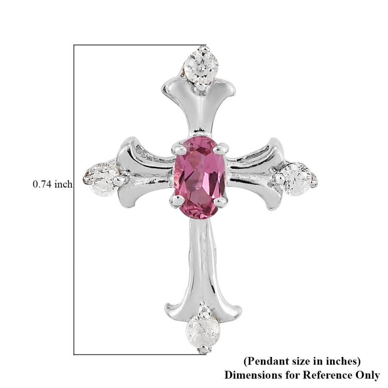 Ouro Fino Rubellite and Natural White Zircon Cross Pendant in Platinum Over Sterling Silver 0.35 ctw