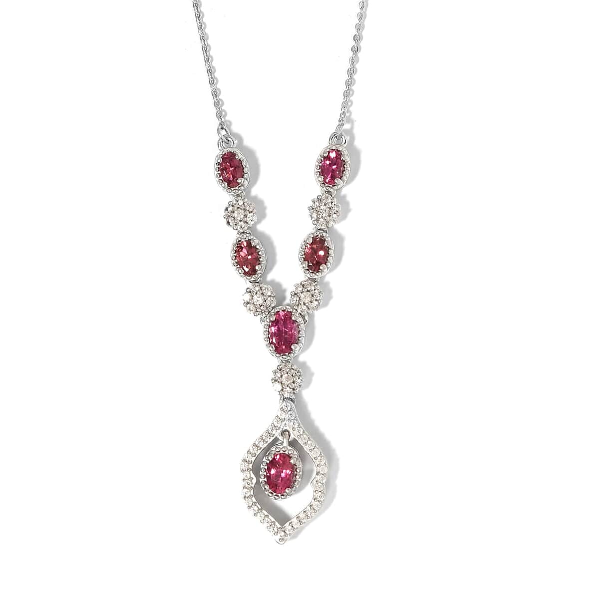Ouro Fino Rubellite and Natural White Zircon Necklace 18 Inches in Platinum Over Sterling Silver 2.75 ctw image number 0