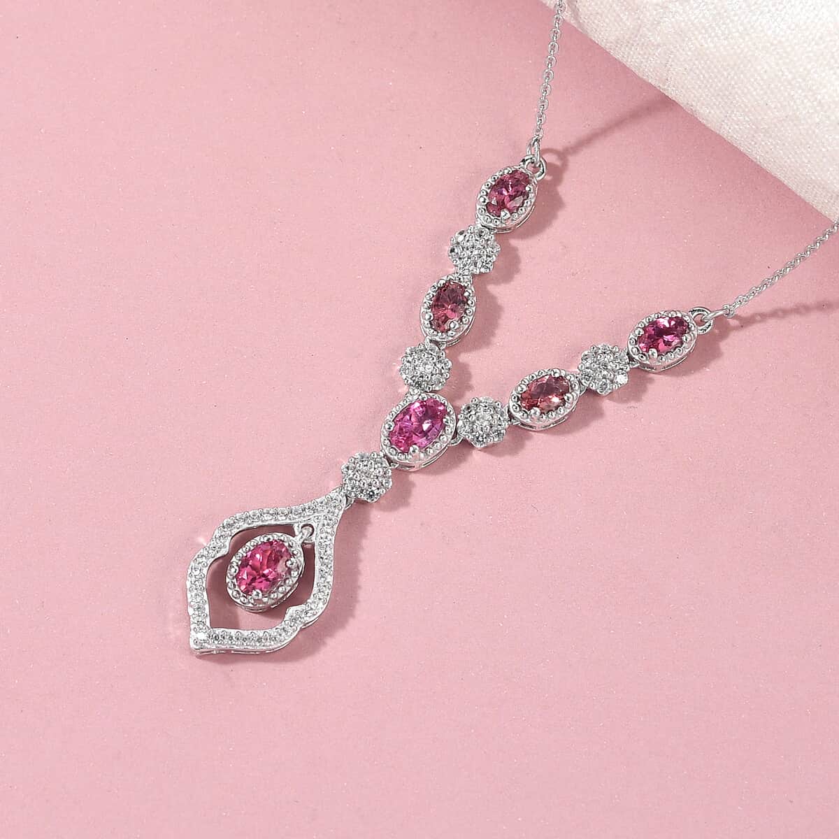 Ouro Fino Rubellite and Natural White Zircon Necklace 18 Inches in Platinum Over Sterling Silver 2.75 ctw image number 1