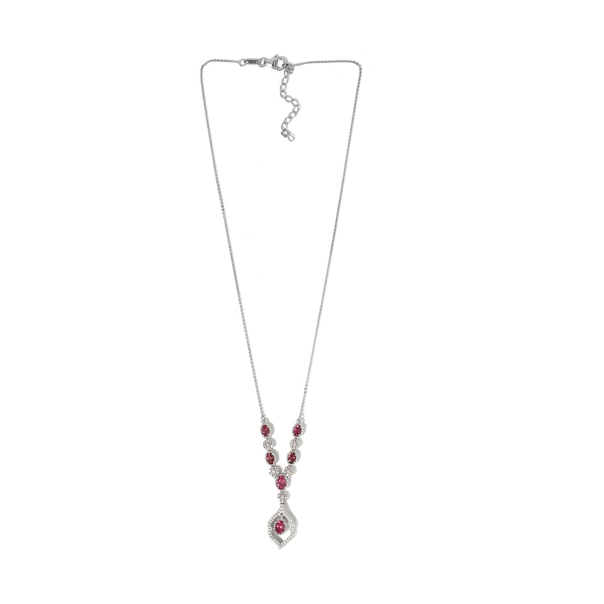Ouro Fino Rubellite and Natural White Zircon Necklace 18 Inches in Platinum Over Sterling Silver 2.75 ctw image number 3