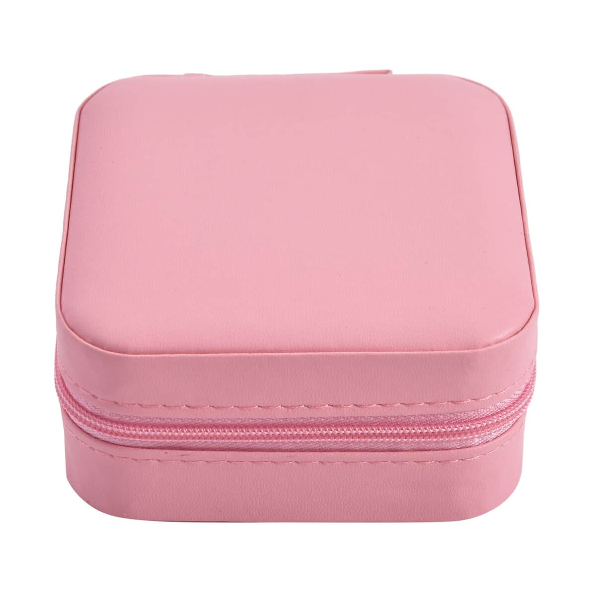 Pink Faux Leather Travel Jewelry Organizer with Zipper (3.94"x3.94"x1.97") image number 2