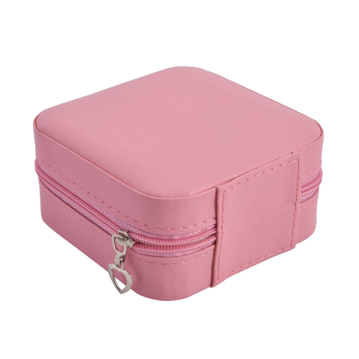 Pink Faux Leather Travel Jewelry Organizer with Zipper (3.94"x3.94"x1.97") image number 4