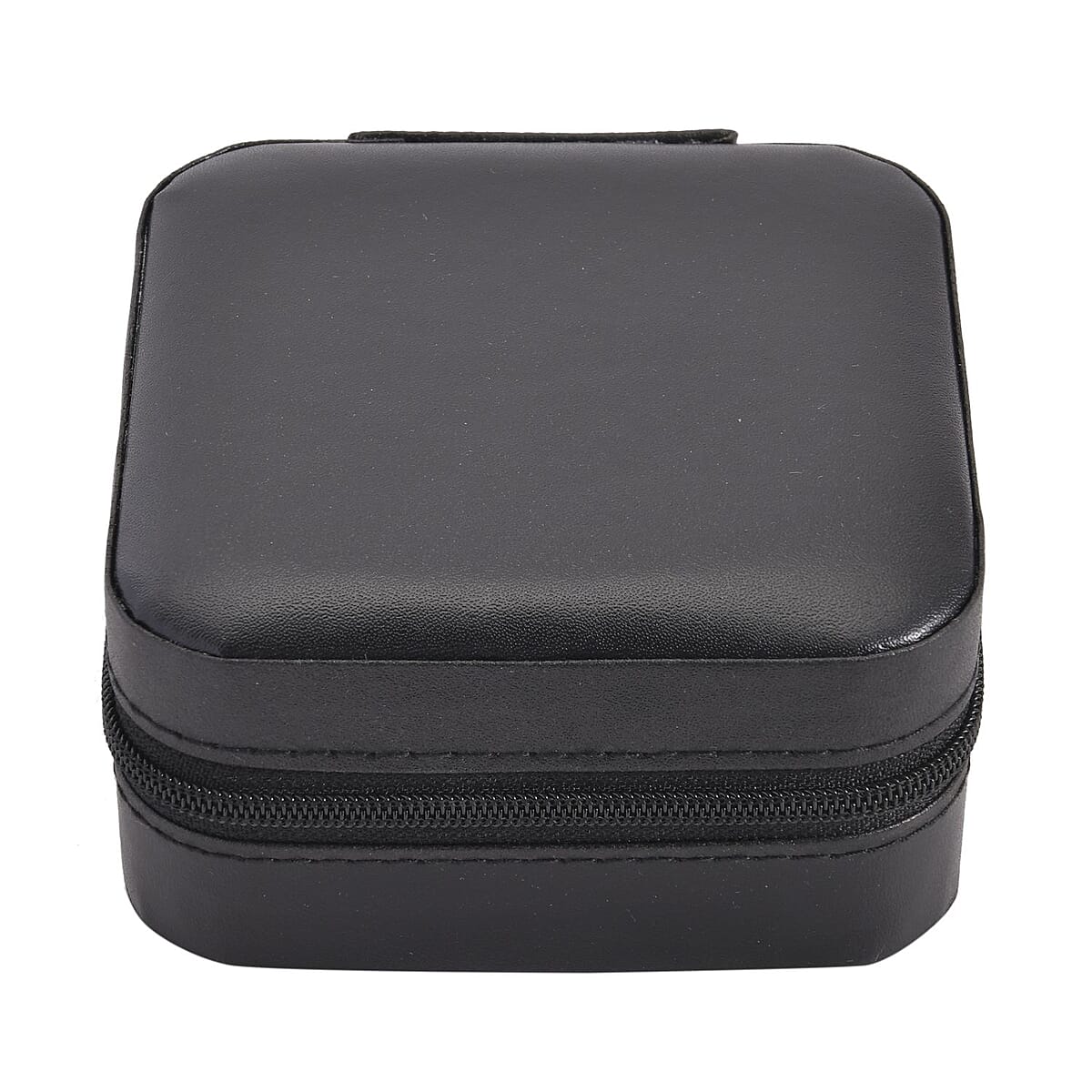 Black Faux Leather Small, portable, Travel Jewelry Organizer Storage Box With Zipper For Stud Earrings, Rings, Necklaces, Bracelets image number 2