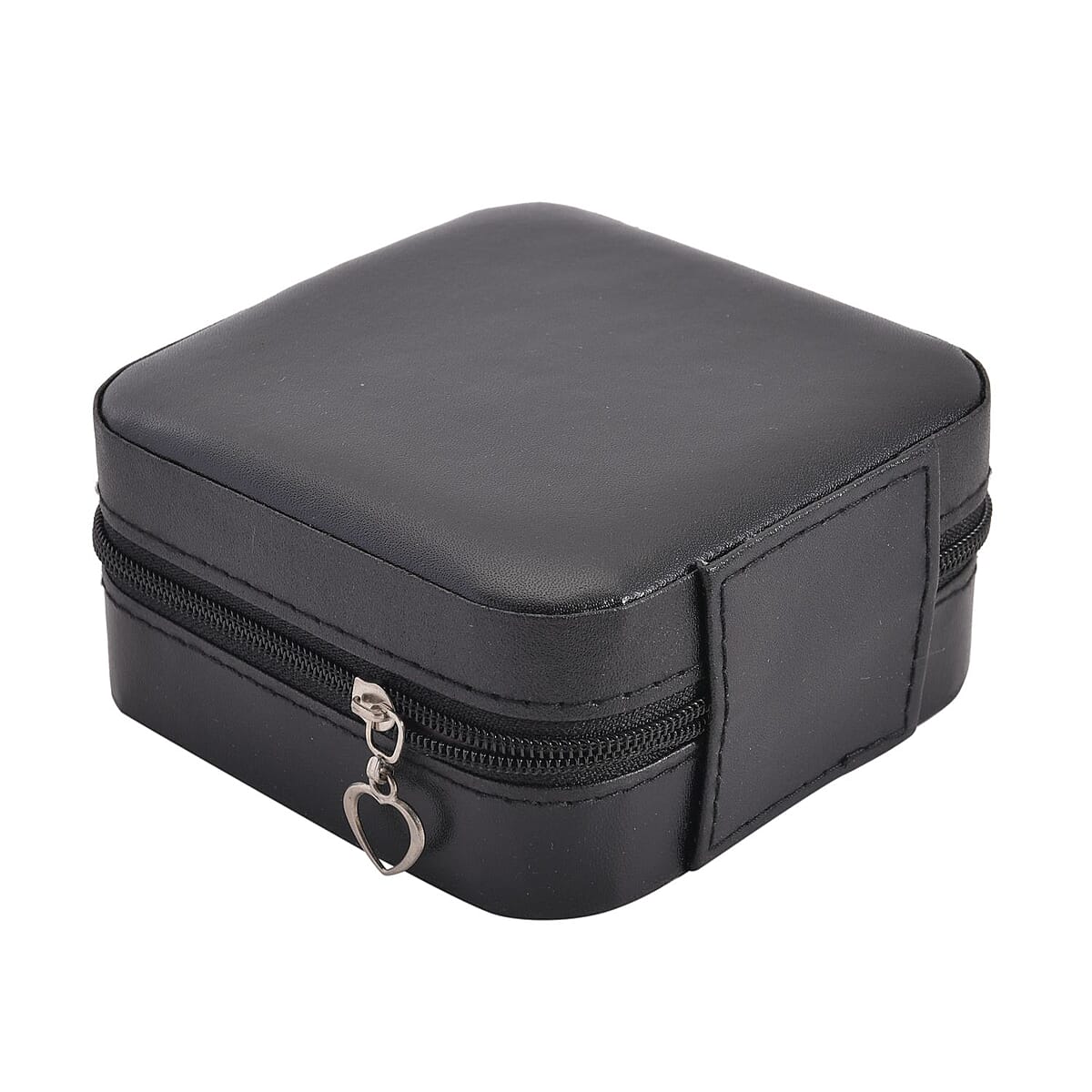 Black Faux Leather Small, portable, Travel Jewelry Organizer Storage Box With Zipper For Stud Earrings, Rings, Necklaces, Bracelets image number 4
